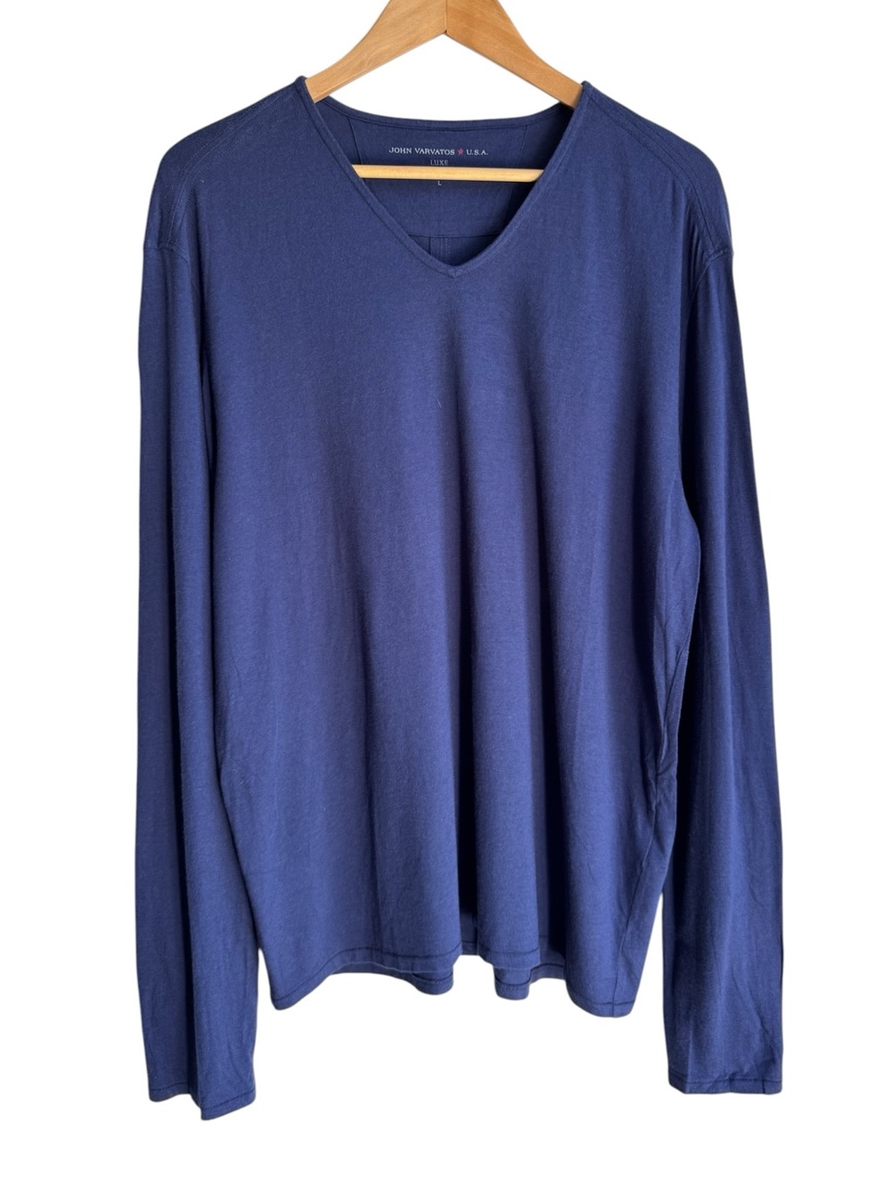 John Varvatos USA Luxe Long Sleeve Shirt Mens L Navy V-Neck Modal Relaxed Top